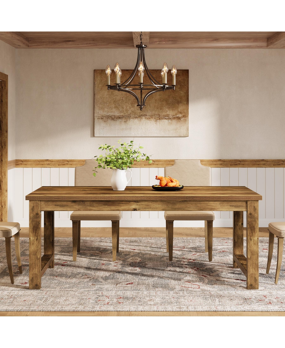 Tribesigns Modern Dining Table, 63 x 31.5 Inch Large Farmhouse Wood Table, Kitchen Dining Room Table