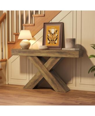 Console Table, 55-Inch Entryway Table with X-Shaped Design, Narrow Sofa Table, Rustic Brown