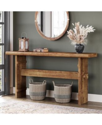 Solid Wood Console Table for Entryway, 63-Inch Long Farmhouse Sofa Table Behind Couch