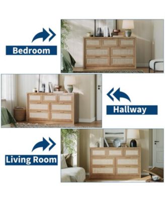 Rattan 7 Drawers Dresser for Bedroom
