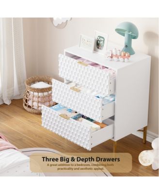 Modern 3 Drawer Dresser, Nightstand with Wide Top, Chest of Drawers