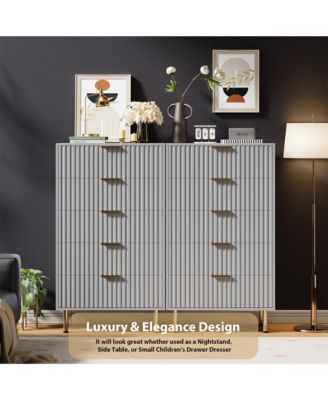 Fluted 5 Drawer Storage Dresser, Tall Modern Chest with Ample Deep Drawers and Wide Top