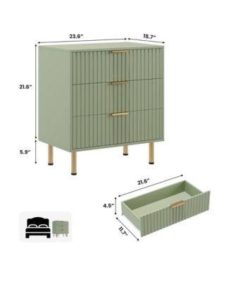 Fluted 3 Drawer Storage Dresser, Tall Modern Chest with Ample Deep Drawers and Wide Top