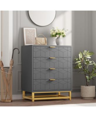 4 Drawer Gold Metal Handles and Sturdy MDF Construction Modern Dresser
