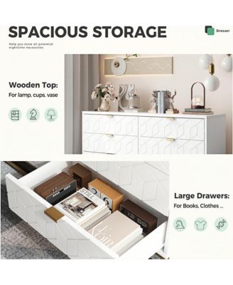 Dresser for Bedroom, 53.5" Large Dresser Organizer, 6 Drawer with Golden Metal Handle and Legs