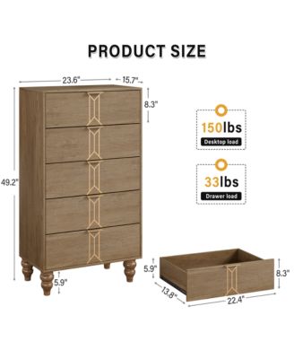 Wooden Storage Cabinet with Gold Accents, Tall Durable Organizer for Home Office, 23.62" x 15.75" x 49.21"