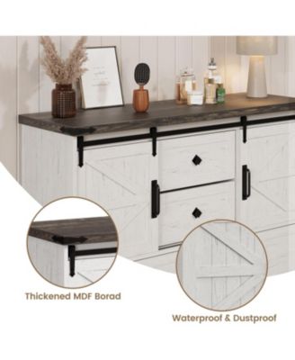 45" Farmhouse Barn Door 4-Drawer Dresser, Compact TV Stand and Storage Chest for Bedroom or Hallway