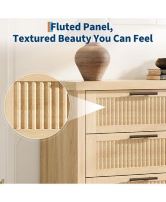 Fluted 6-Drawer Bedroom Dresser, 47.4" Wide Mid-Century Modern Chest with Storage Cabinet & Large Drawers for Bedroom and Living Room