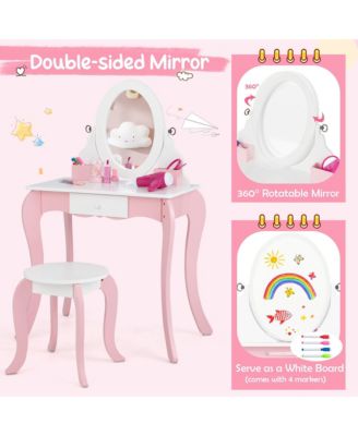 Pretend Kids Vanity Set Makeup Dressing Table 2-in-1 Mirror & Whiteboard