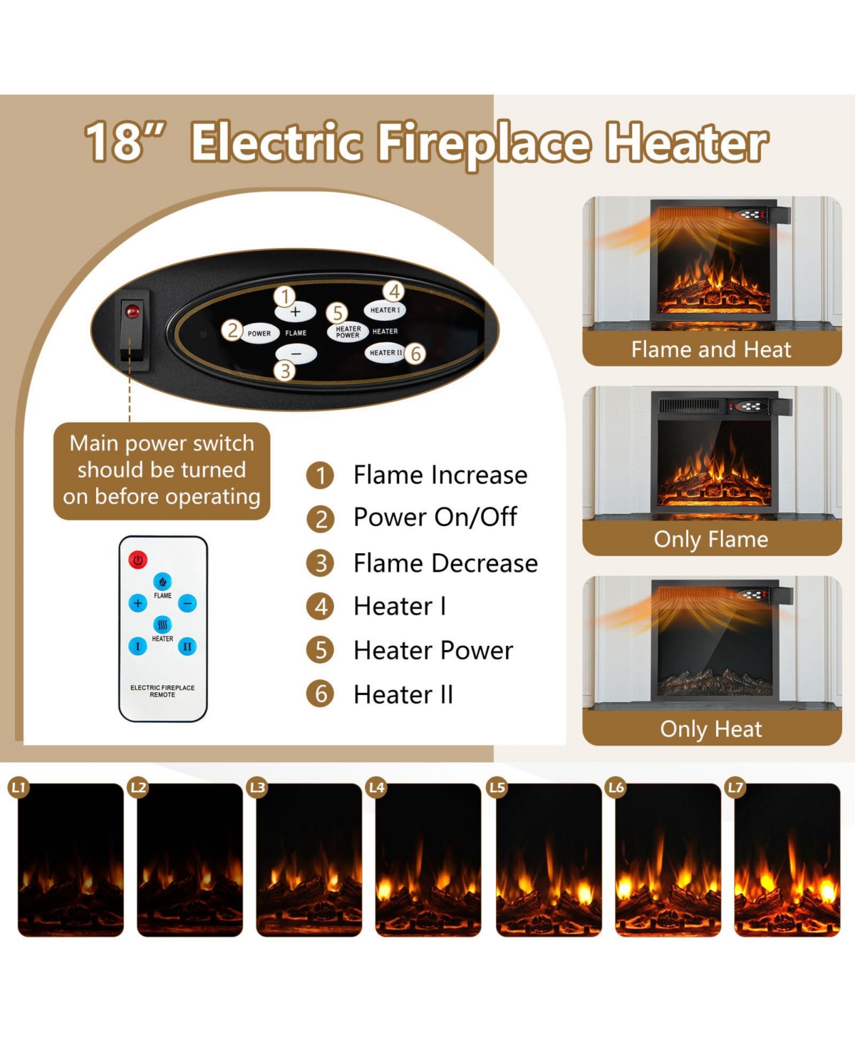 Gymax 58'' Fireplace Tv Stand w/ 18'' 1500W Electric Fireplace Adjustable Brightness