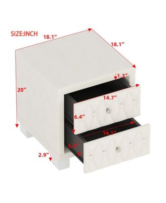 Velvet Nightstand with 2 Drawers and Crystal Handles Elegant Storage End Table for Bedroom