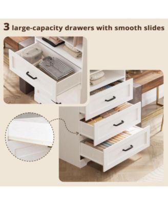 Freestanding Closet System with 3 Wood Drawers, Adjustable Shelves and Hanging Rod, White