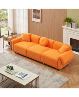 Orange Teddy Velvet Sofa with 3 Pillows