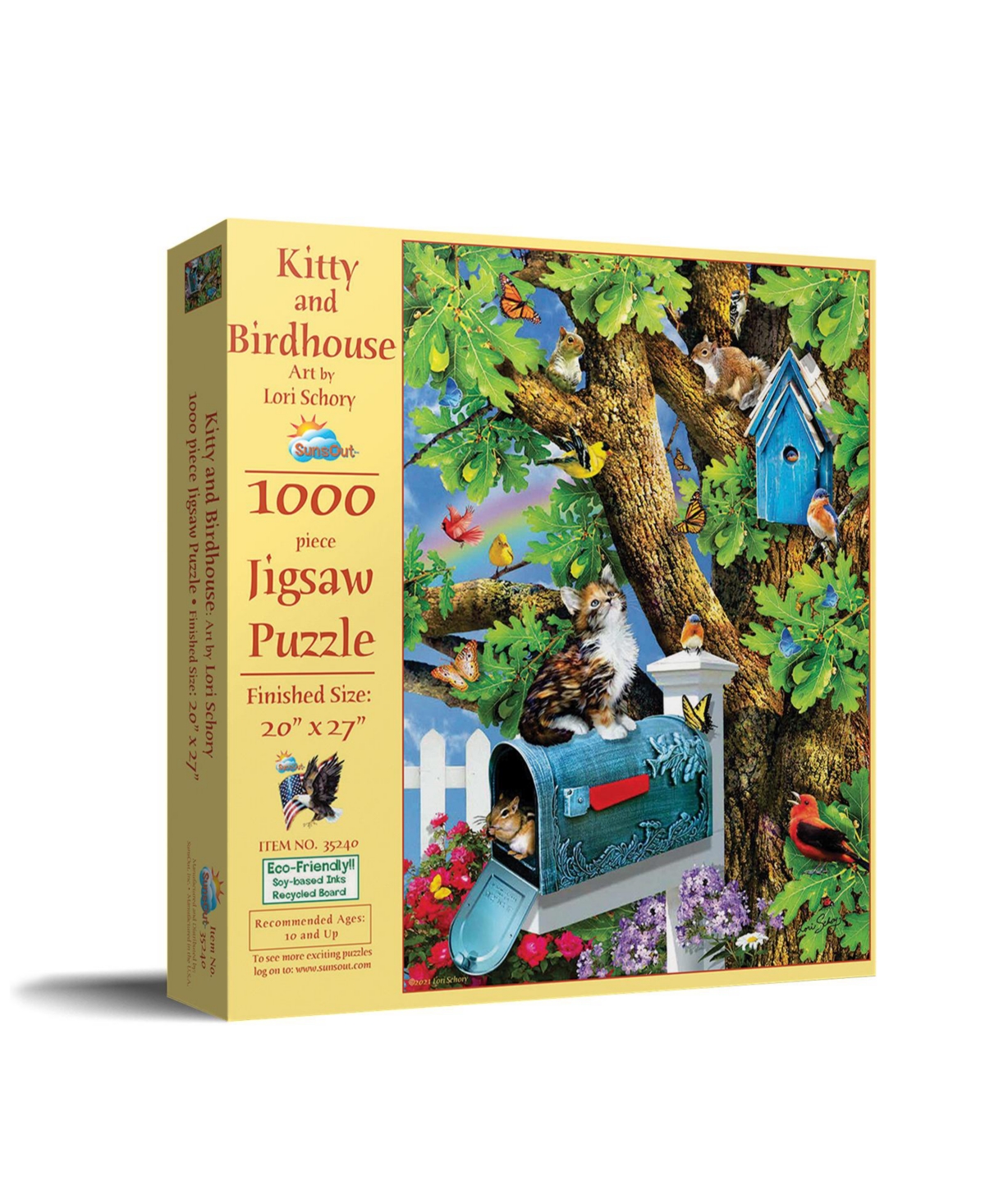 SunsOut Kitty and Birdhouse 1000 piece Jigsaw Puzzle for Adults