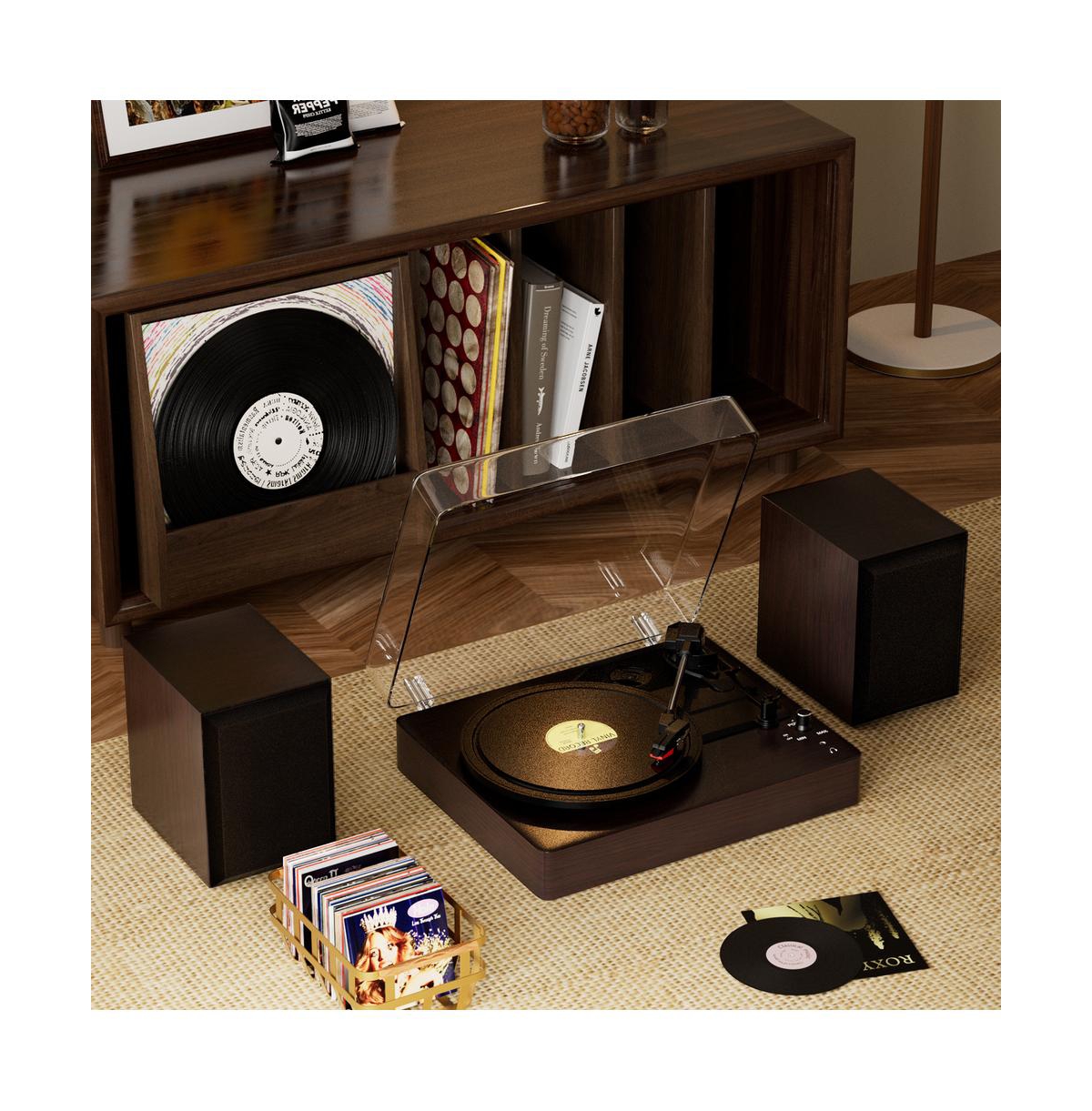 Artudatech Retro Record Player System with 3-Speed Turntable, Bluetooth 5.0 & Dual Speakers