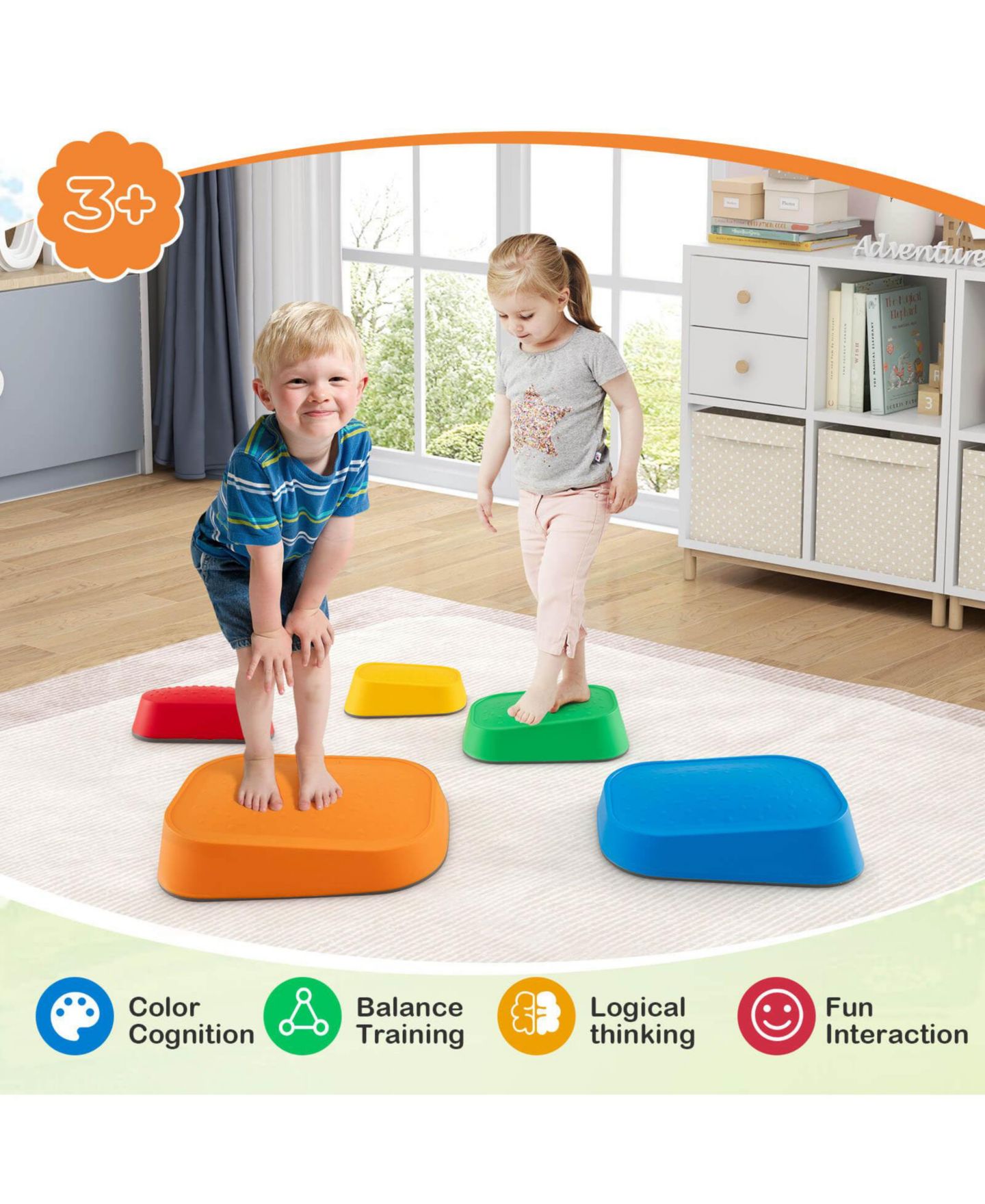 Детские игрушки Costway Balance Stepping Stones with Non-Slip Surface, 5-Piece Stackable Set, от 3 лет, цвет: Assorted Pre-Pack — фото 5