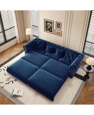89" Sleeper Sofa Bed, King Size Velvet Pull-Out Couch with Chaise Lounge & Ottoman, 3-in-1 Tufted Sofa for Living Room