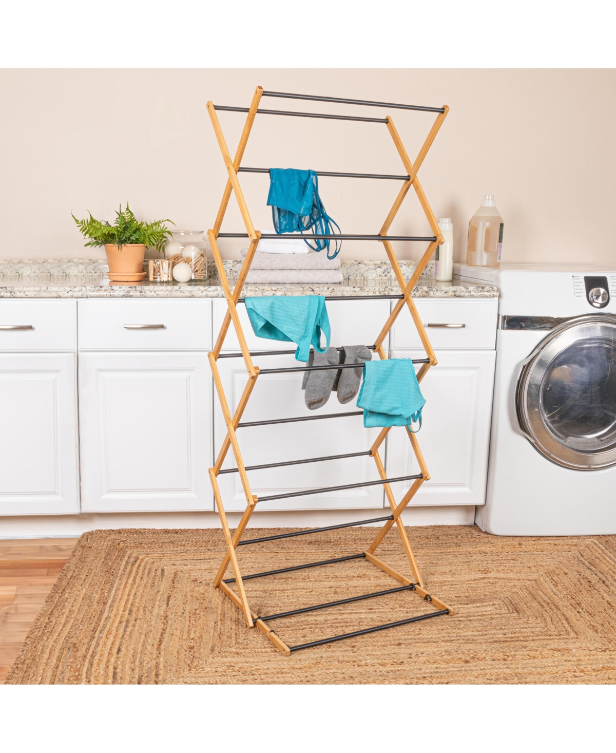 Household Essentials Bamboo V-Shaped Folding Clothes Drying Rack
