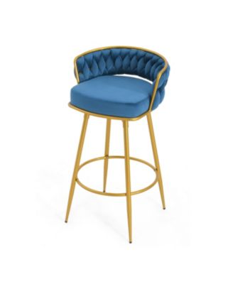 Streamdale Woven Back Swivel Bar Stools Set of 2, 31" Blue Kitchen Chairs