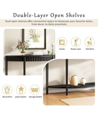 55" Wood Veneer Open Shelf Entry Table