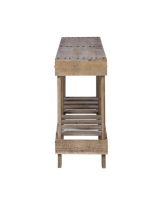 62.9" Fir Wood Console Table with Shelf & Metal Rivets