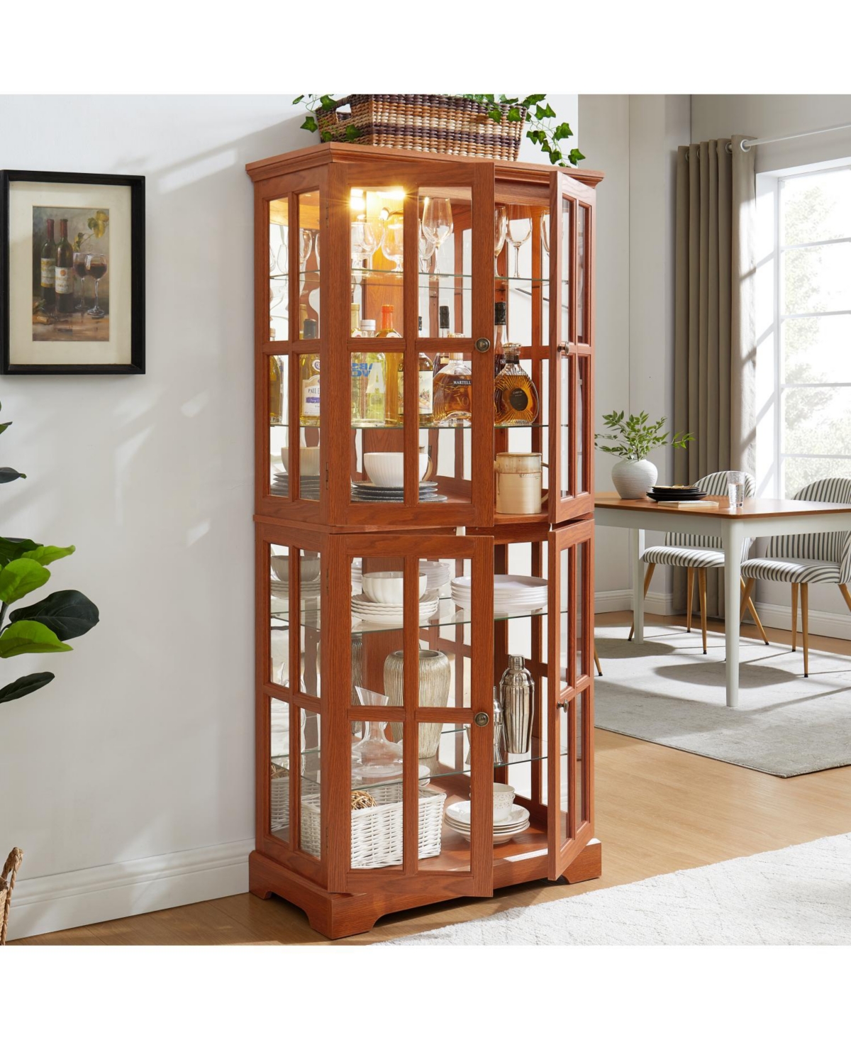 Streamdale Furniture Vintage Curio Cabinet - Glass Doors, Adjustable Shelves, Dark Oak