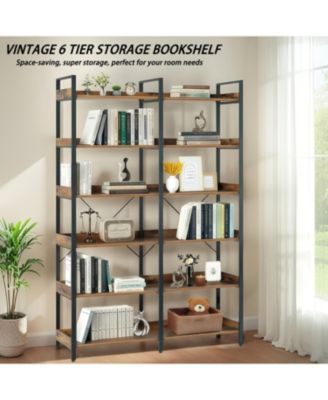 Streamdale 6-Tier Industrial Bookshelf, 67" Open Shelf Bookcase, Metal Frame, Brown