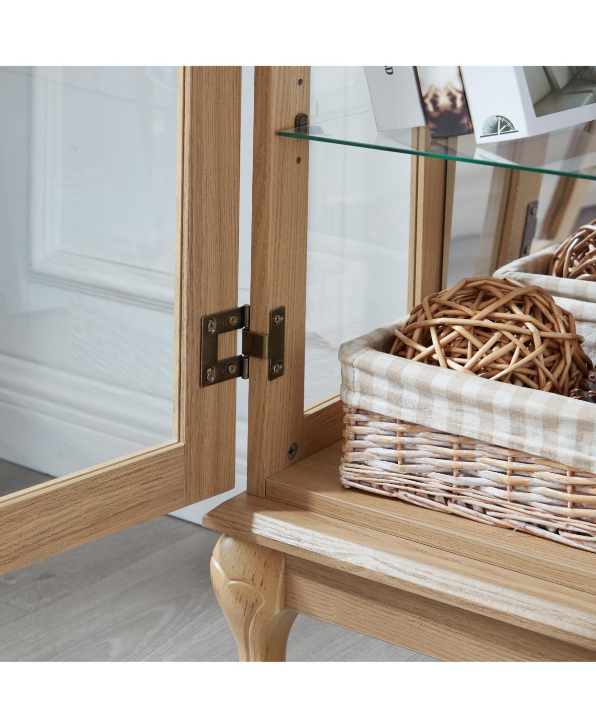 Streamdale Furniture Light Oak Curio Cabinet with Led & Adjustable Shelves