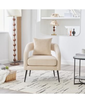Streamdale Velvet Open Back Accent Chair with Metal Legs, Beige