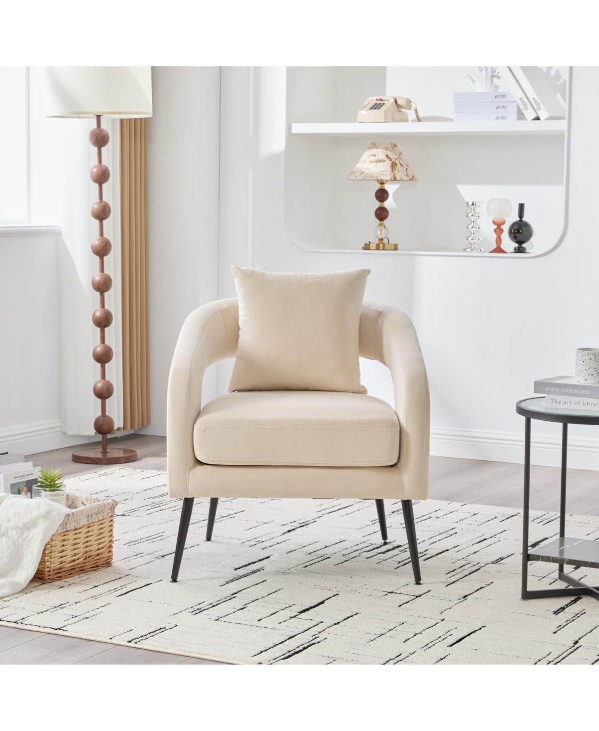 Streamdale Furniture Streamdale Velvet Open Back Accent Chair with Metal Legs, Beige