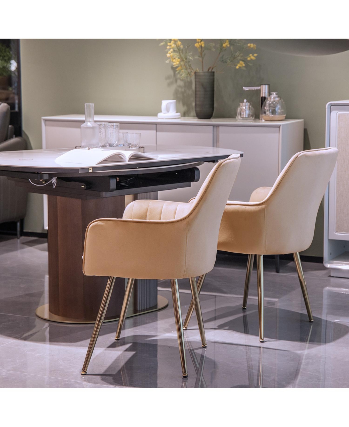 Streamdale Velvet Dining Chairs (Set of 2) - Modern Accent Chairs with Gold Legs, Beige