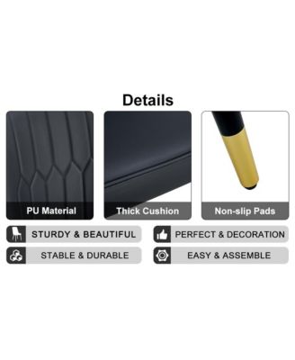 PU Leather Dining Chairs, Black Metal Legs, Set of 4 (Black/PU)