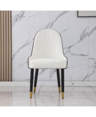 Black Leather Desk Chair with Metal Legs (Set of 2