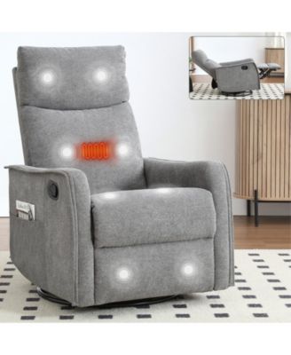 Streamdale Heat Massage Manual Recliner Chair with Rocker and Swivel in Fabric for Living Room, Grey