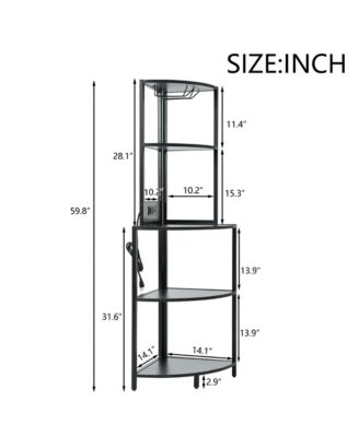  5-Tier Corner Shelf with LED Light & USB, Glass Holder, Tall Corner Bookshelf