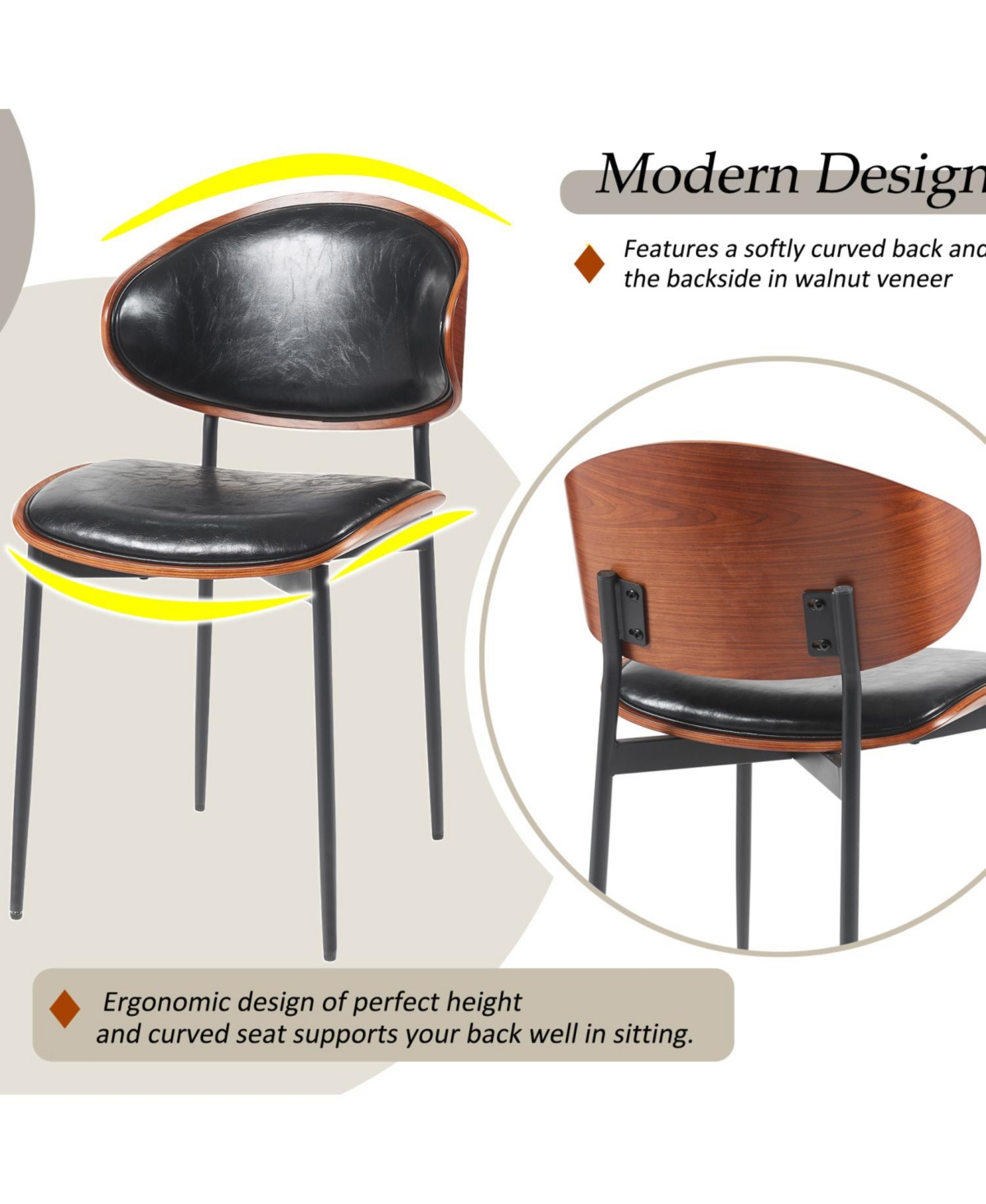 Streamdale Furniture Bentwood Dining Chairs - Set of 2 Leather Seats