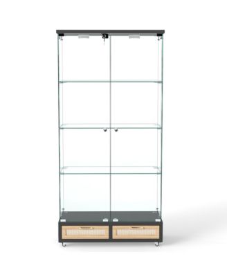 Modern Glass Display Cabinet w/ Drawers & LED Lights
