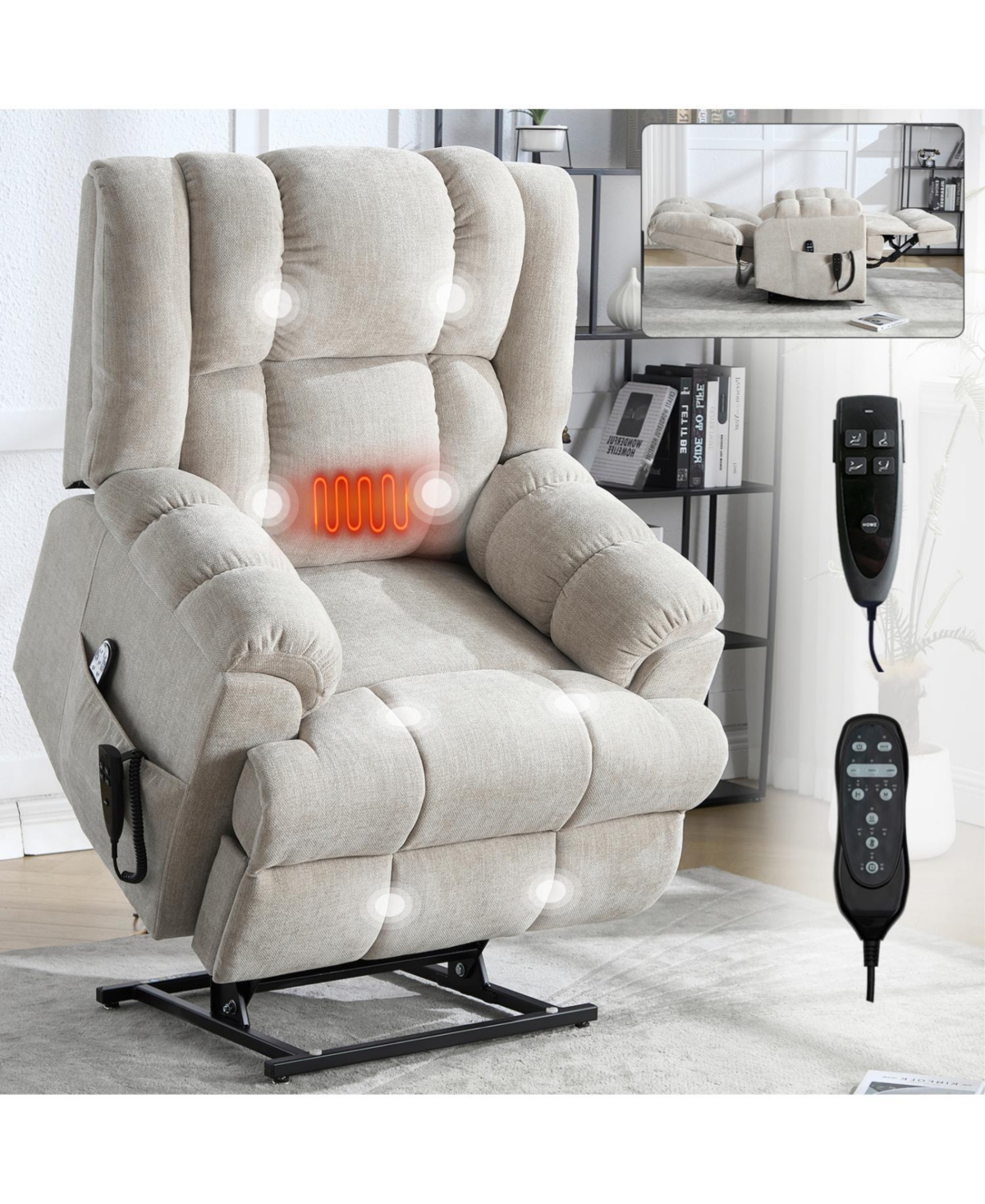 Streamdale Furniture Dual Motor Power Lift Recliner with Heat & Massage Beige