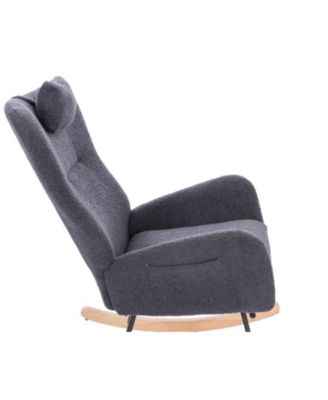 Teddy Upholstered Nursery Rocking Chair for Living Room Bedroom(DARK GREY Teddy)