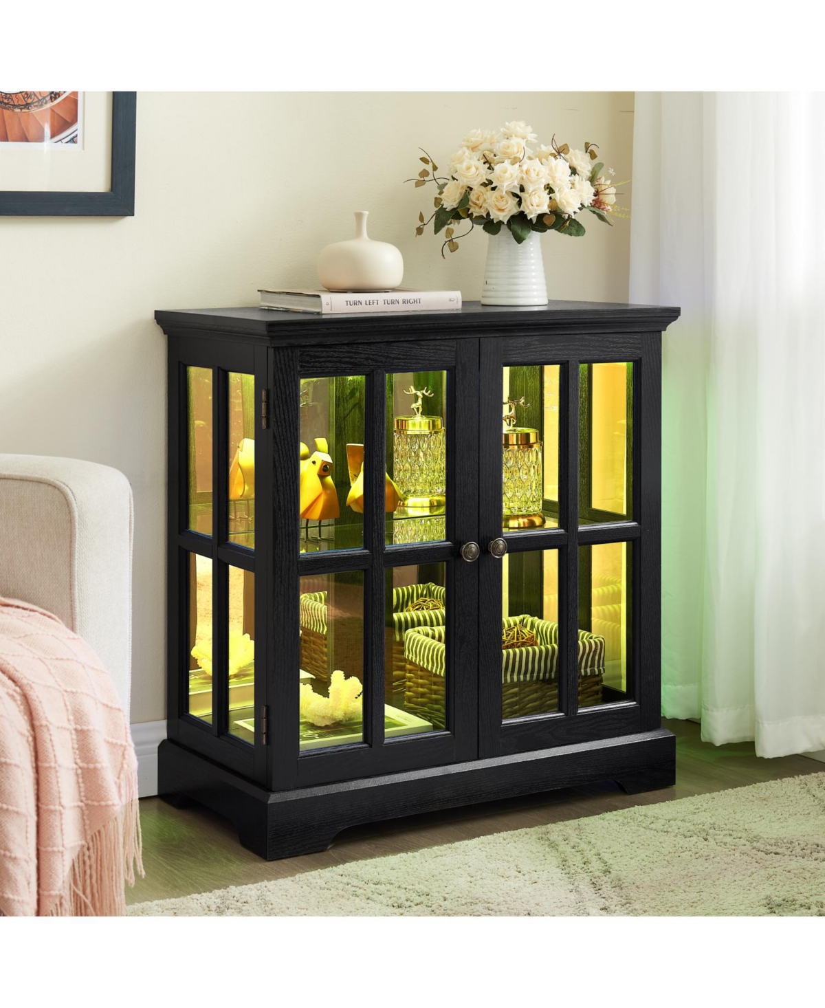 Streamdale Furniture Led Curio Cabinet with Adjustable Shelves - Blk