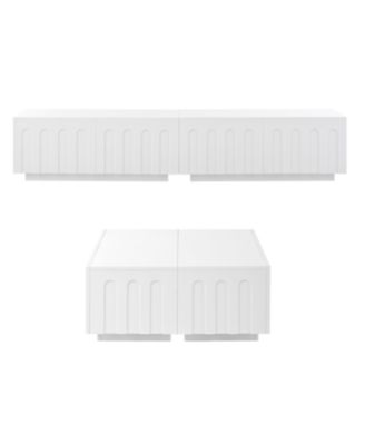 Elegant TV Stand & Coffee Table Set, Arched Media Console, White