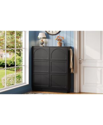  Modern Narrow Shoe Cabinet - Cream & Black