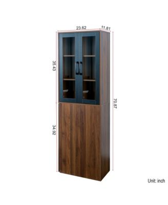  70.87" Display Cabinet, 4-Tier Pull-Out Shelf, 2 Glass Doors, Modern Bookshelf