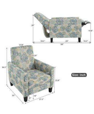 27.5" Recliner Chair, Solid Wood Legs, Light Brown & Blue