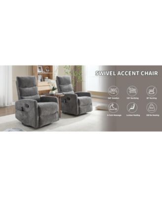 Heat Massage Rocker Swivel Recliner Chair - GREY