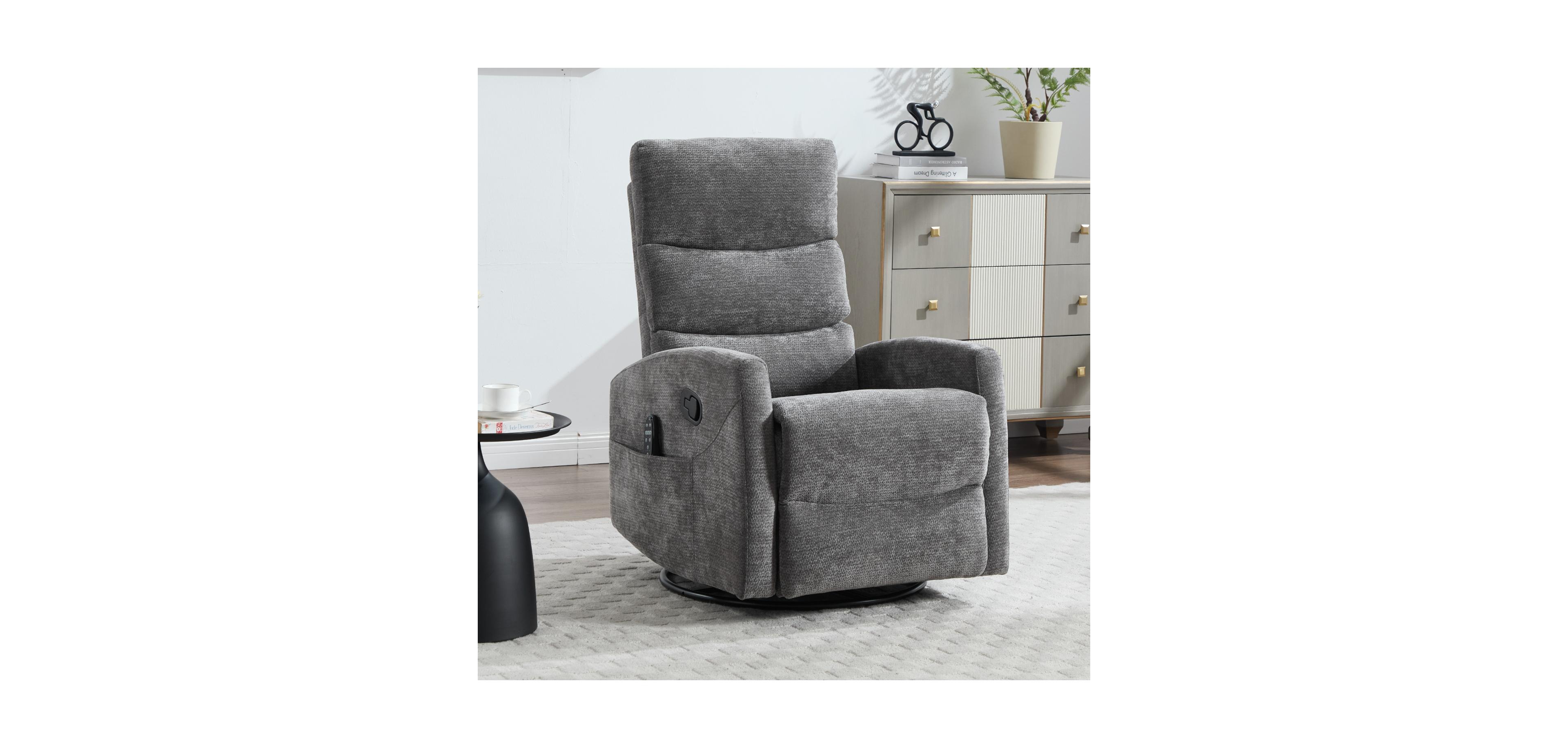 Streamdale Furniture Heat Massage Rocker Swivel Recliner Chair - Grey