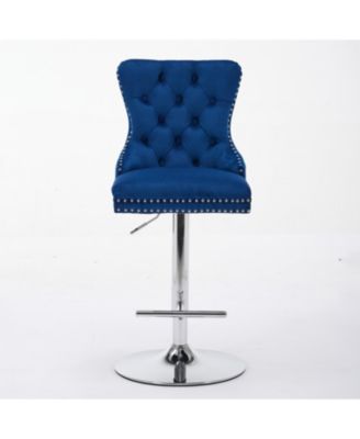 Streamdale Chrome Swivel Velvet Barstools, Adjustable Height, Tufted, Set of 2