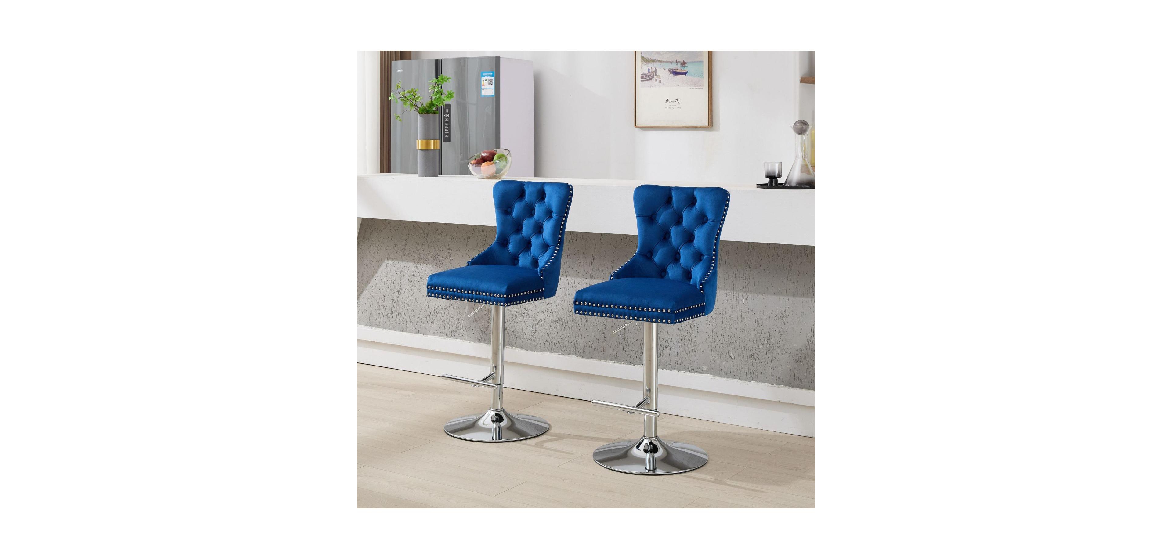 Streamdale Furniture Streamdale Chrome Swivel Velvet Barstools, Adjustable Height, Tufted, Set of 2