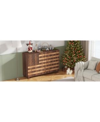 55" Buffet Sideboard Cabinet - Hand Carved, 2 Drawers, 3 Doors, Adjustable Shelves