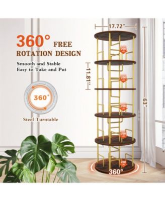 Rotating 5-Tier Bookshelf - 360 Swivel, Gold